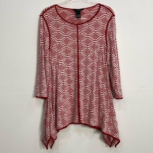 Ali Miles Boho Tunic Top Asymmetrical Women's Medium Red